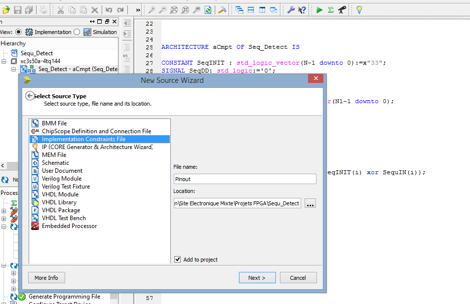 Projet électronique FPGA Détecteur d'une séquence parallele pinout 2