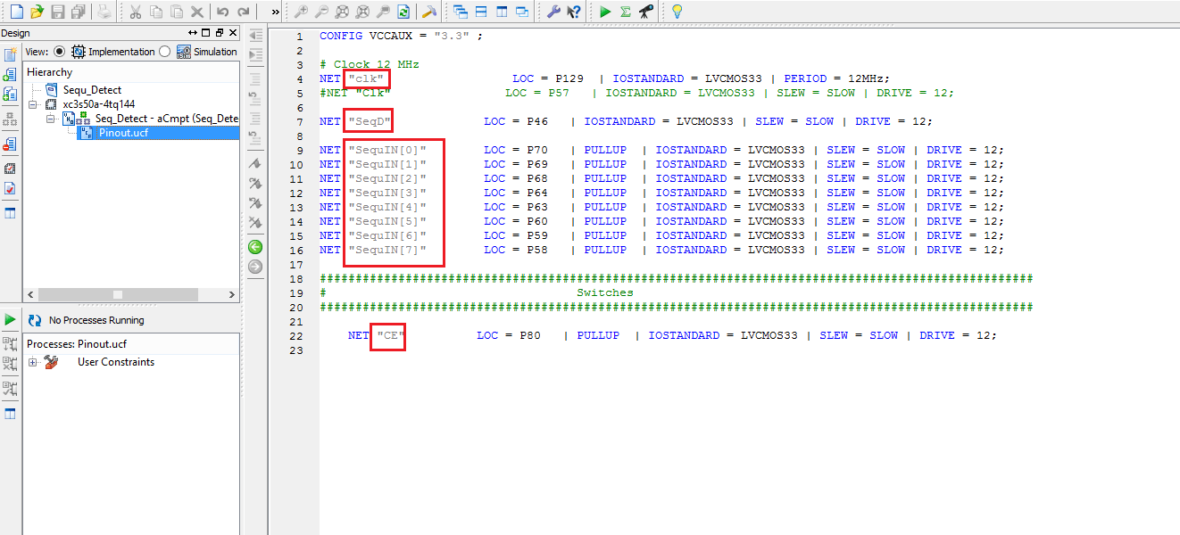 Projet électronique FPGA Détecteur d'une séquence parallele pinout 3