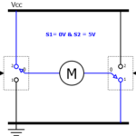 Pont H de puissance à base de DEUX relais commandés – Commande du sens de rotation d’un moteur à CC sens 1