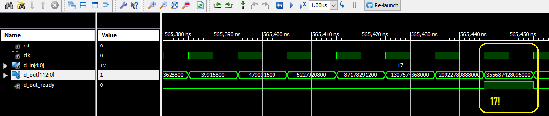 Projet FPGA Calcul de Factorielle n logarithme de factorielle - simulation 17