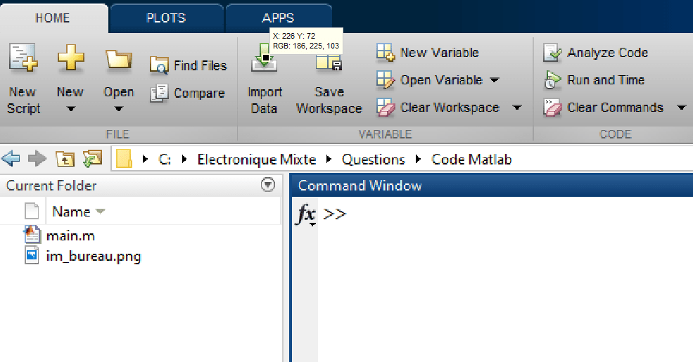 Curseur matlab souris coordonnées