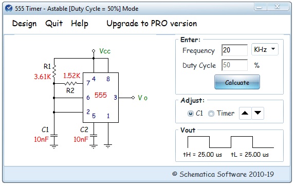 Mode astable avec un rapport cyclique 50