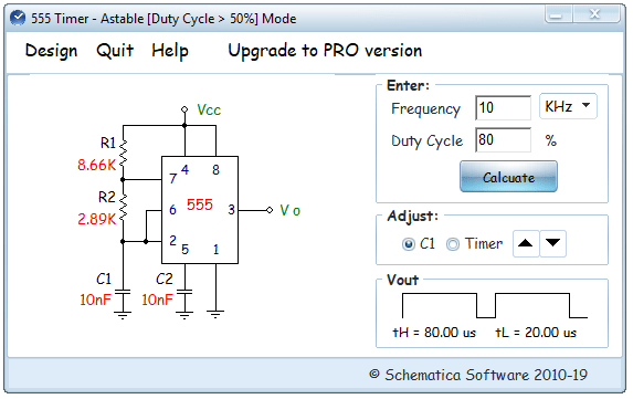 Mode astable avec un rapport cyclique 80