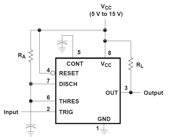 Schéma monostable à base de ne555