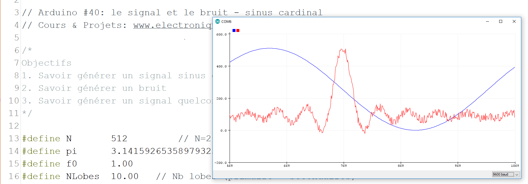 Arduino le signal et le bruit - le sinus cardinal code arduino